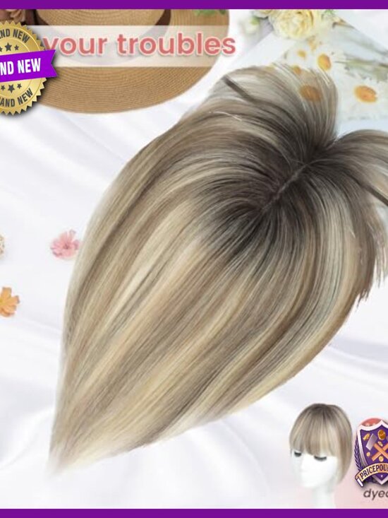 Human Hair Topper with Bangs for Thinning Hair, 10 Inch, Swiss Base main image 4